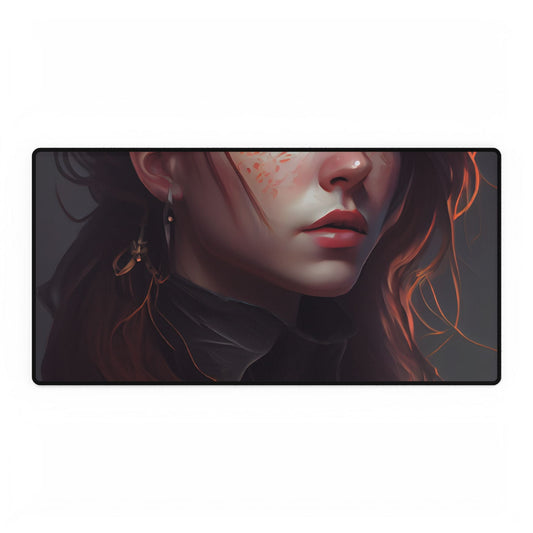 Formal Redhead Portrait: Nature-Themed Artwork in Green and Blue - Desk Mat