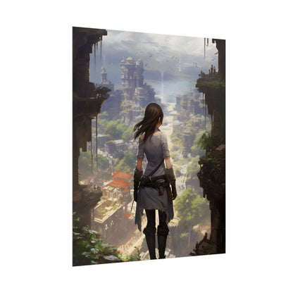 Dramatic Anime City Warrior: Bird's Eye View Digital Art - Poster