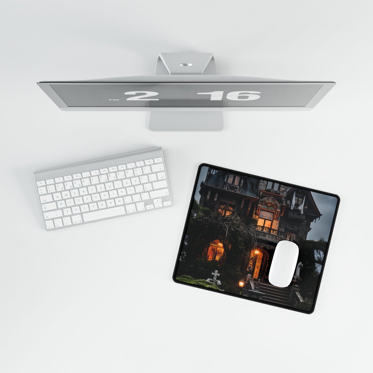 Spooky Victorian Mansion: Atmospheric Haunted Artwork - Desk Mat