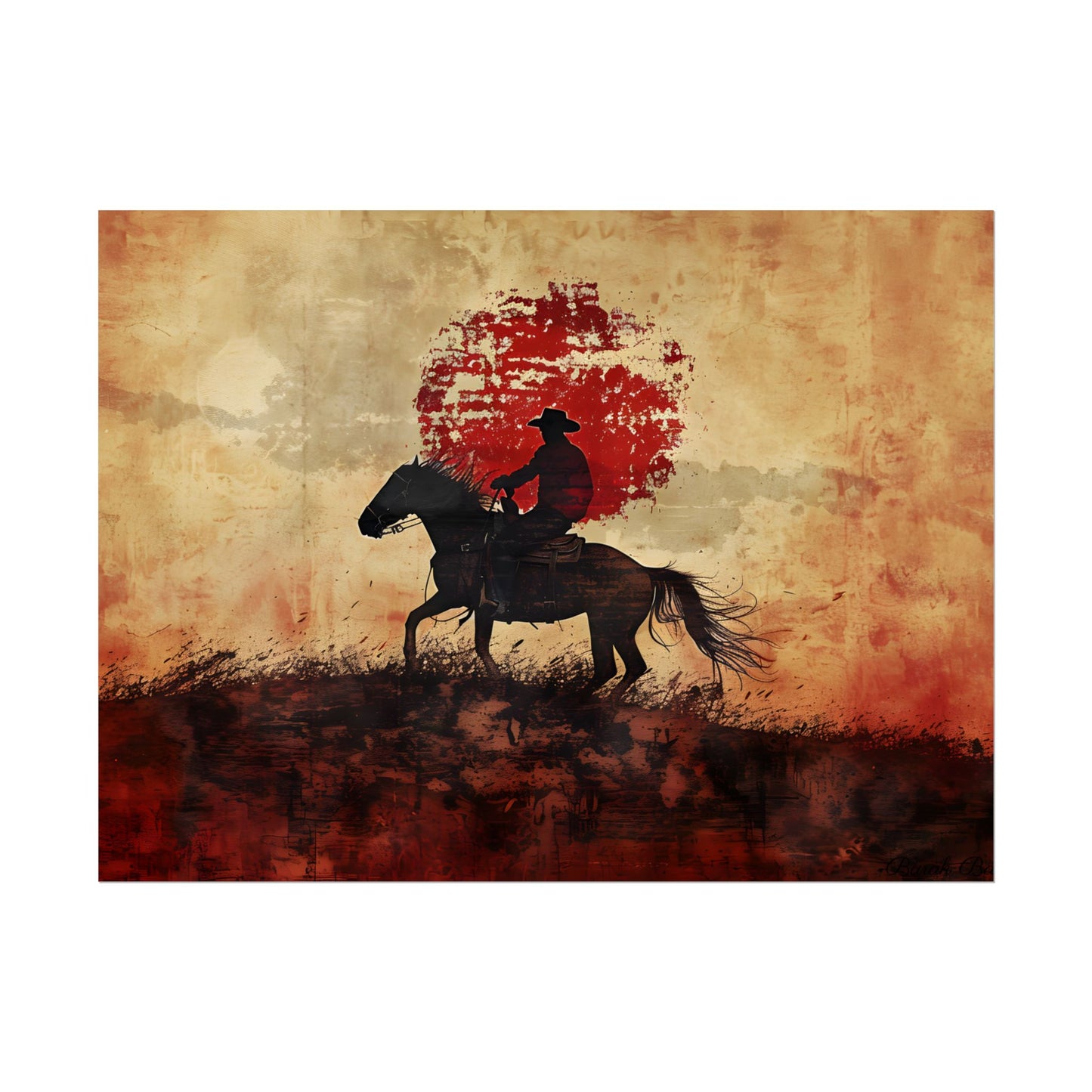 Dynamic Rodeo Scene: Earthy Tones of a Thrilling Ride - Poster