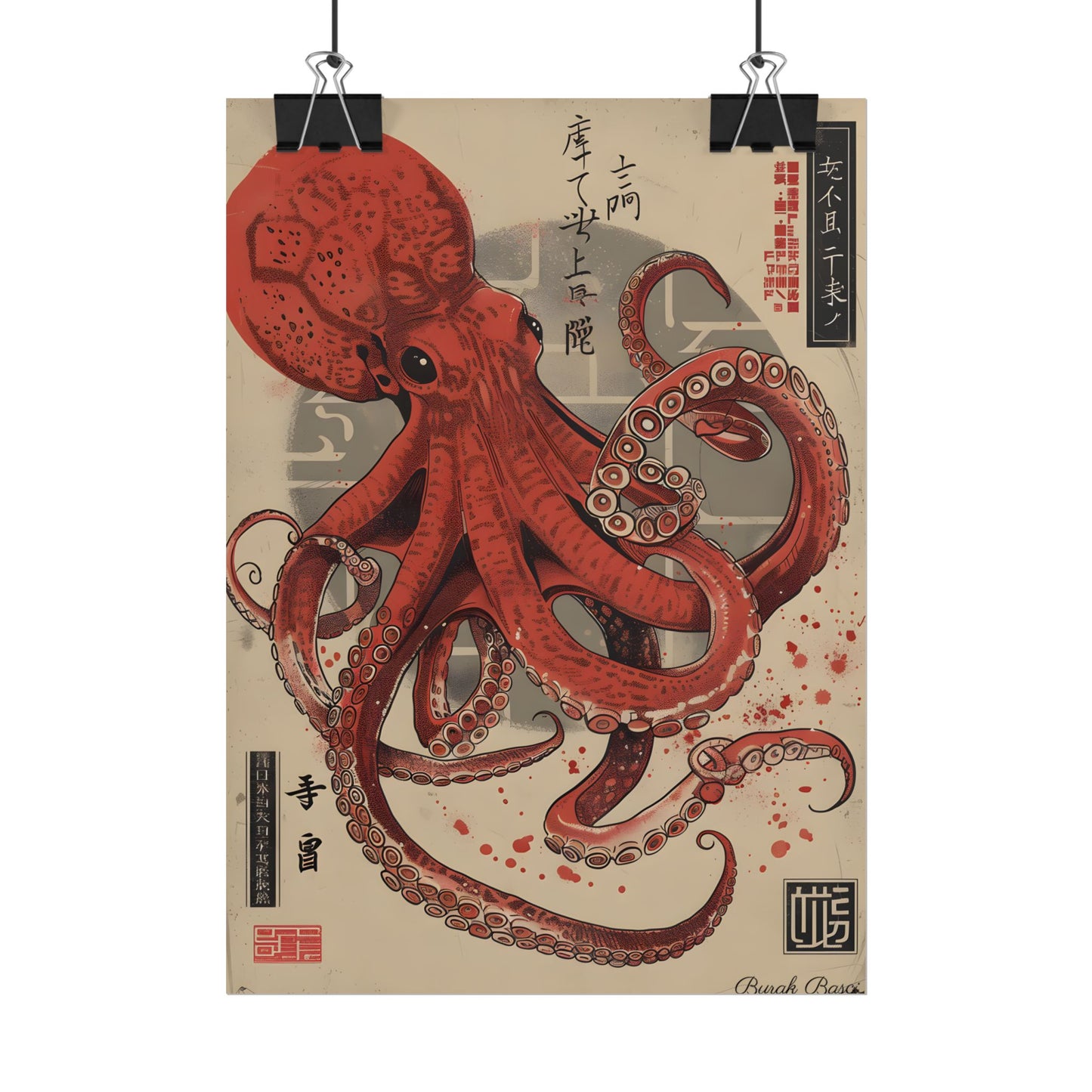 Stylized Japanese Octopus: Muted Watercolor Artwork - Poster