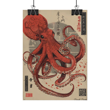 Stylized Japanese Octopus: Muted Watercolor Artwork - Poster