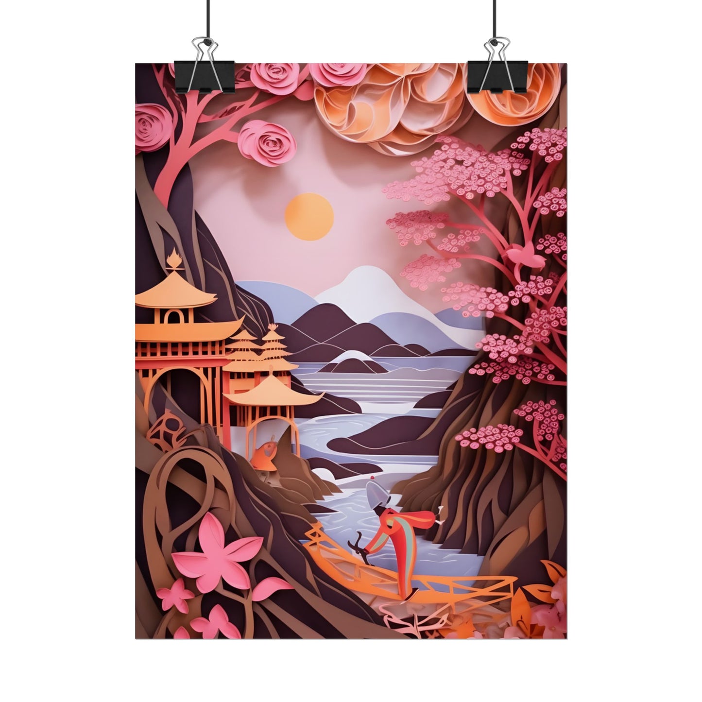 Japanese Vibrance: Eye-Catching Paper Quilled Landscape Art - Poster