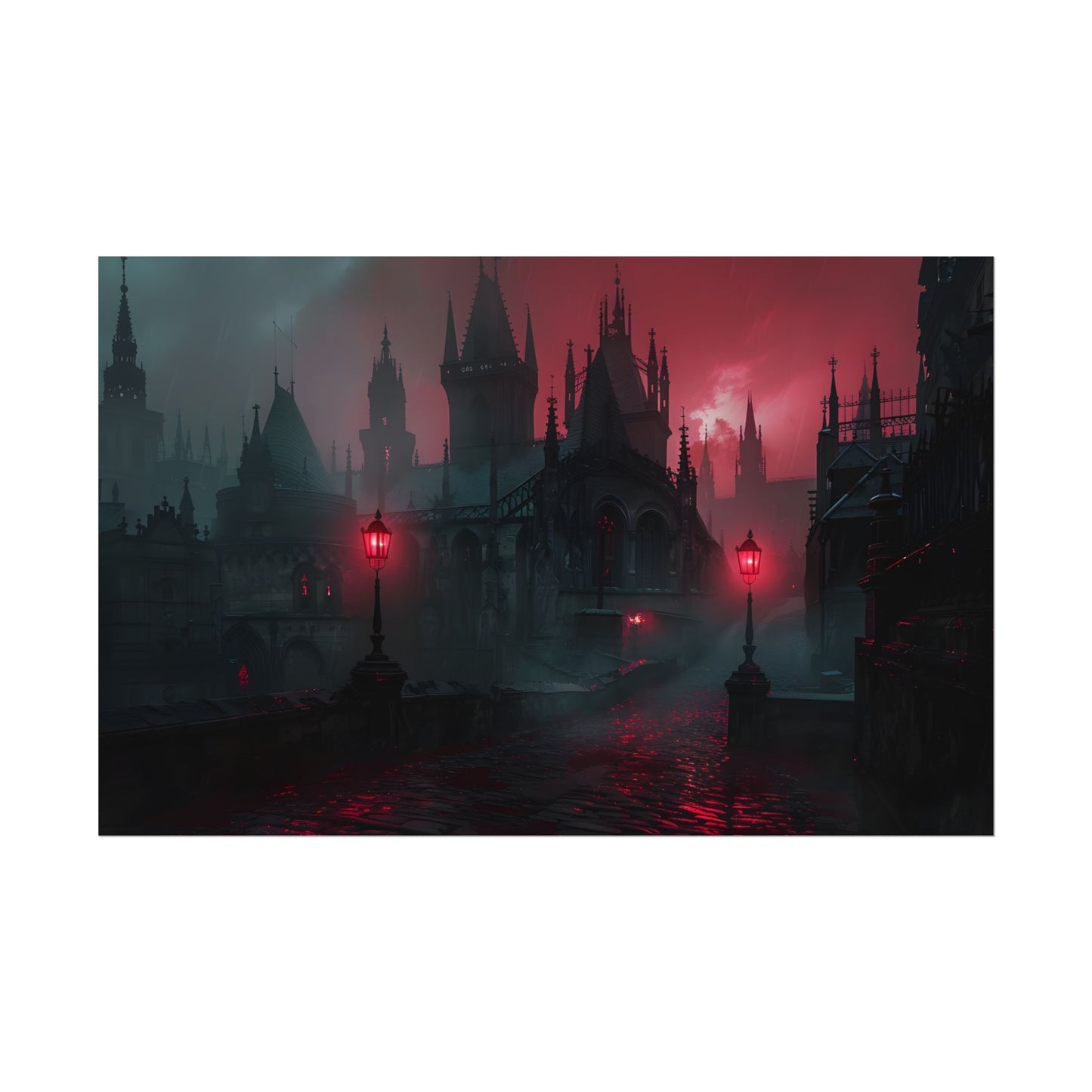 Dark Gothic Cityscape: Misty Twilight Artwork - Poster