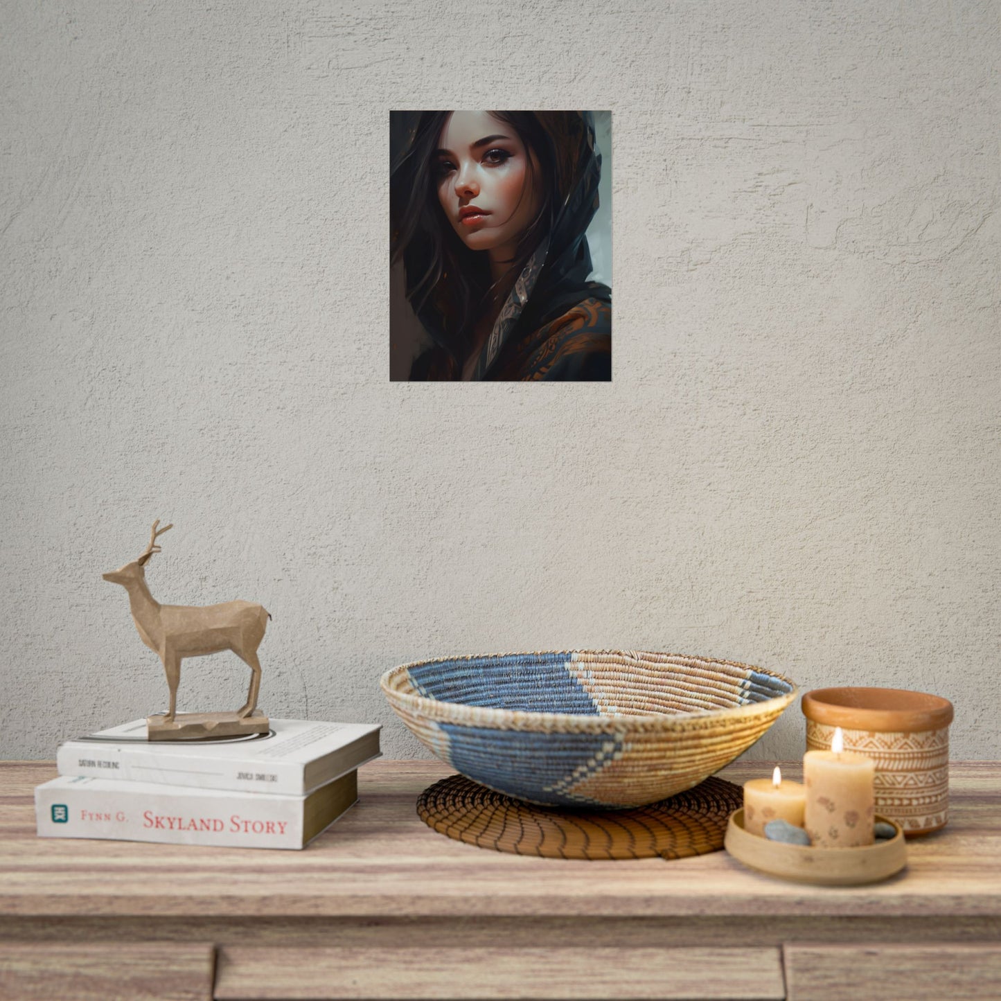 Dark Hair Woman: Colorful Portrait Digital Artwork - Poster