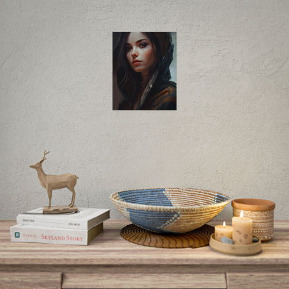 Dark Hair Woman: Colorful Portrait Digital Artwork - Poster
