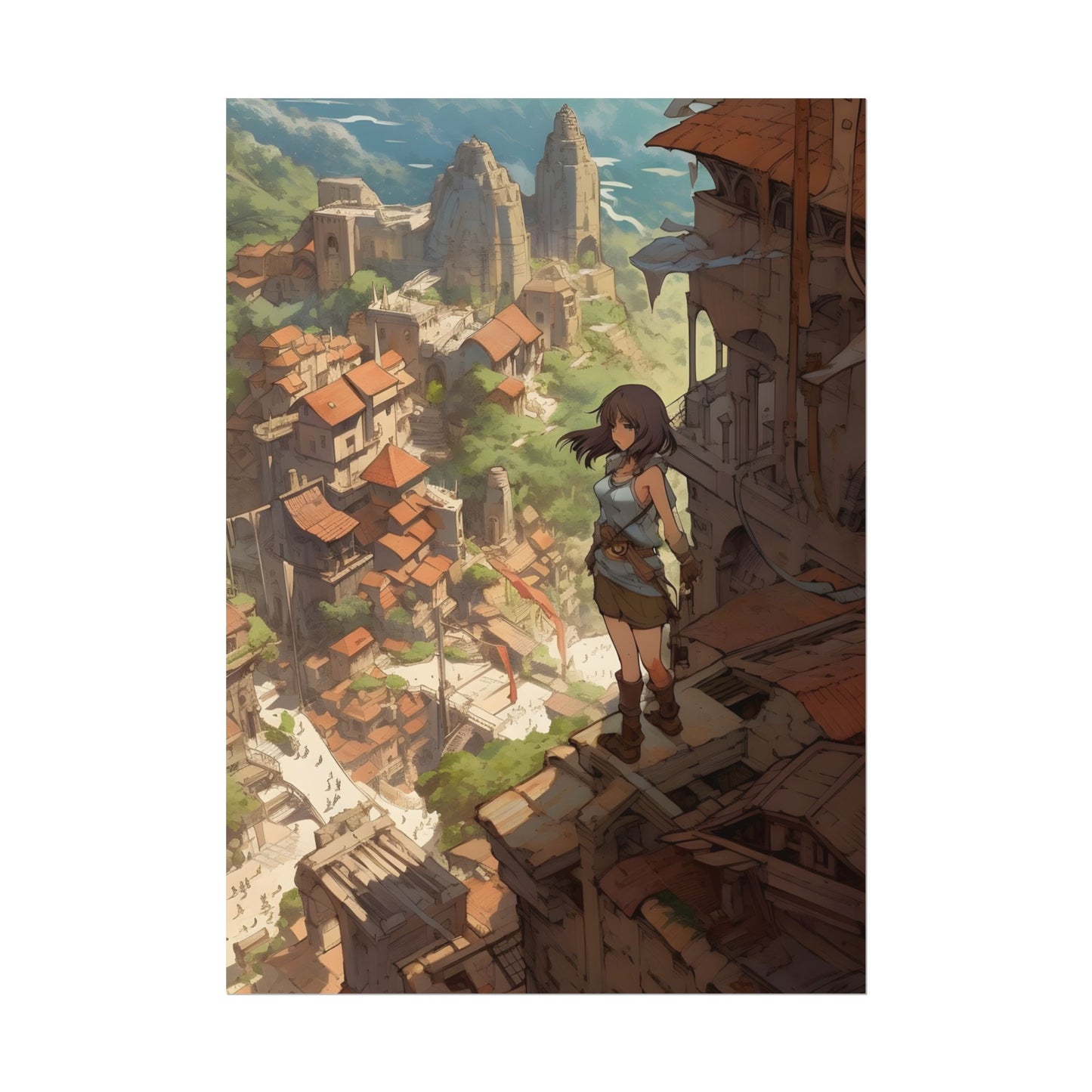Dramatic Anime Feather: Bird's Eye View Illustration - Poster