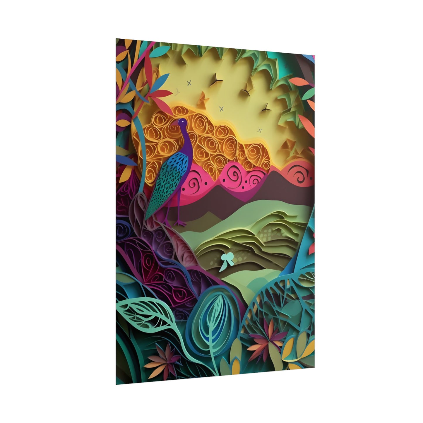 Vibrant Indian Quilling Art: Traditional Landscape Decoration - Poster