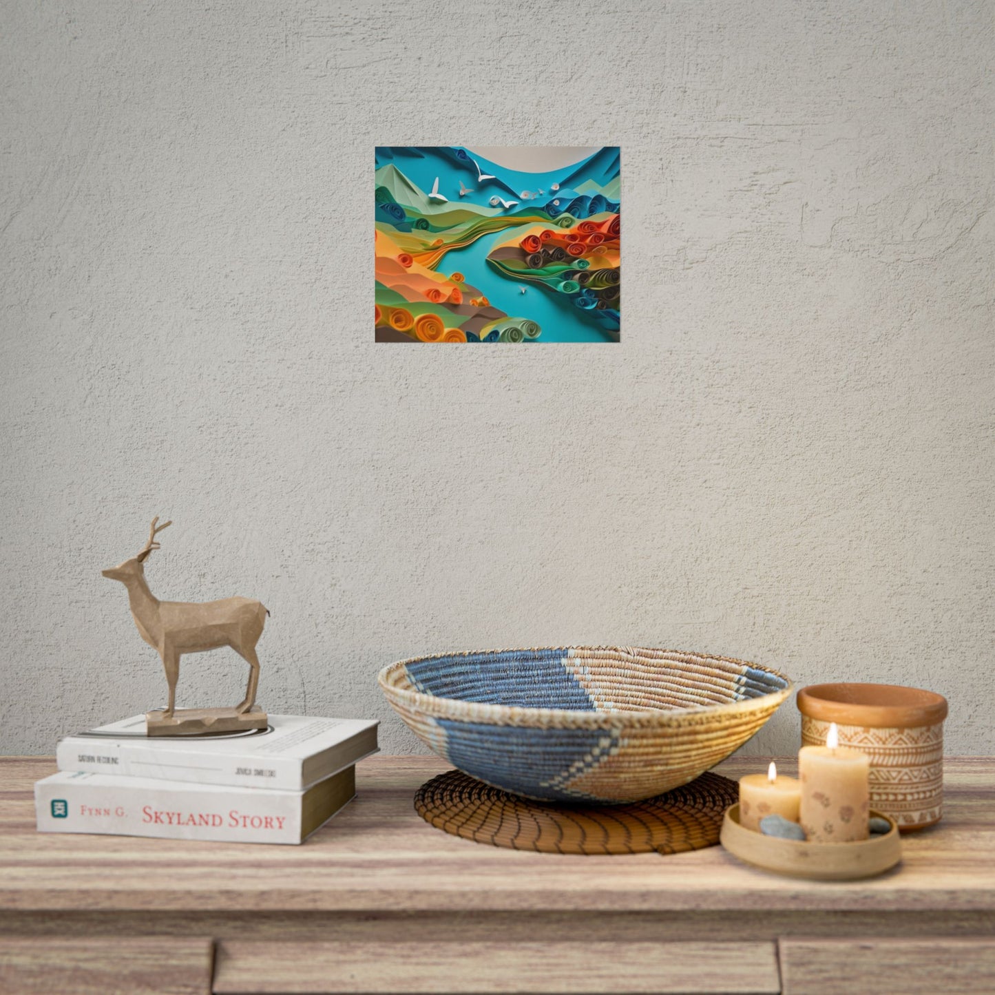 Magical Beach Paradise: Peaceful Paper Quilling Art - Poster