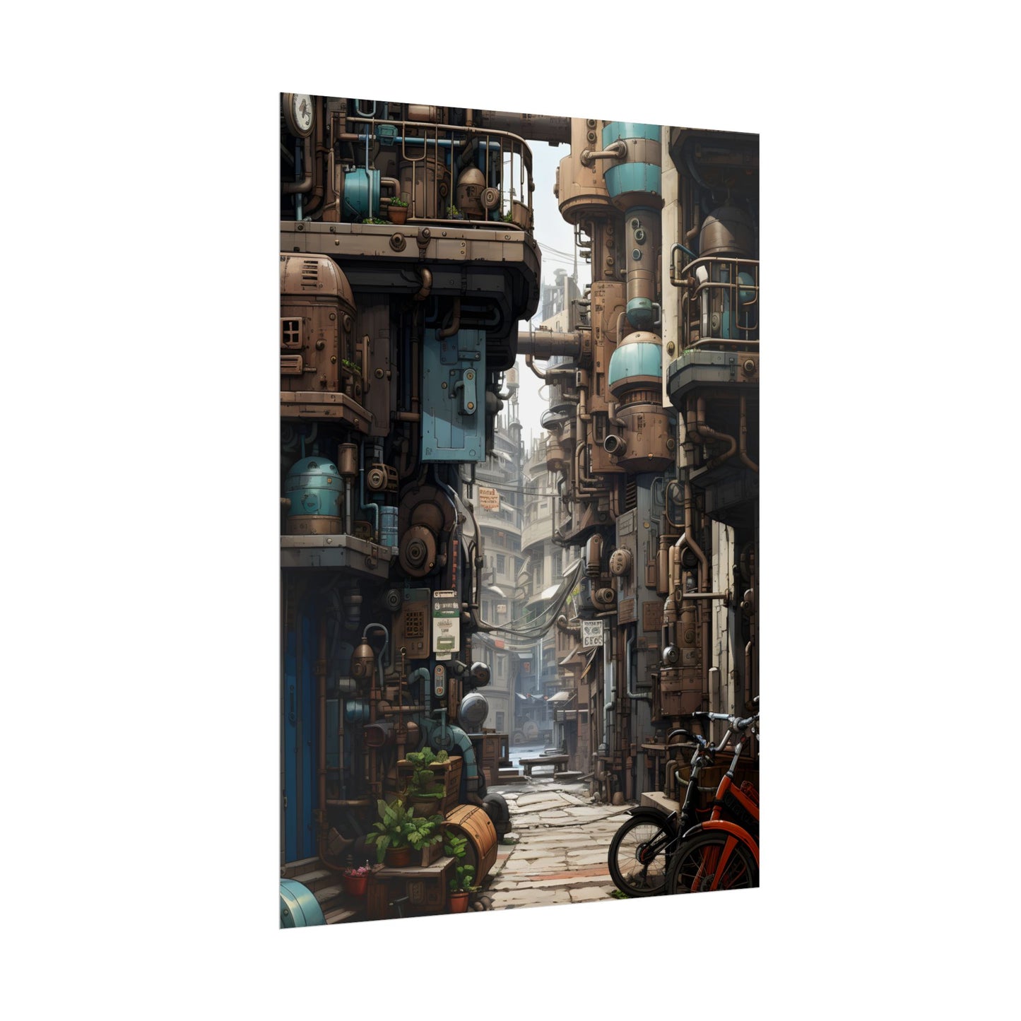 Steampunk Urban Decay: Post-Apocalyptic Cityscape at Dusk - Poster