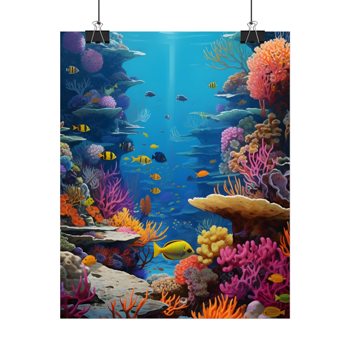 Vibrant Coral Reef Sanctuary: Tropical Marine Life Art - Poster