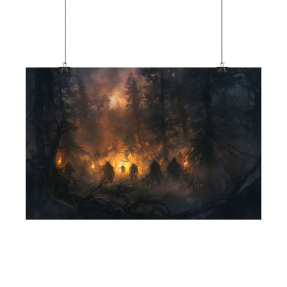 Tranquil Forest Sunset: People Connecting with Nature - Poster