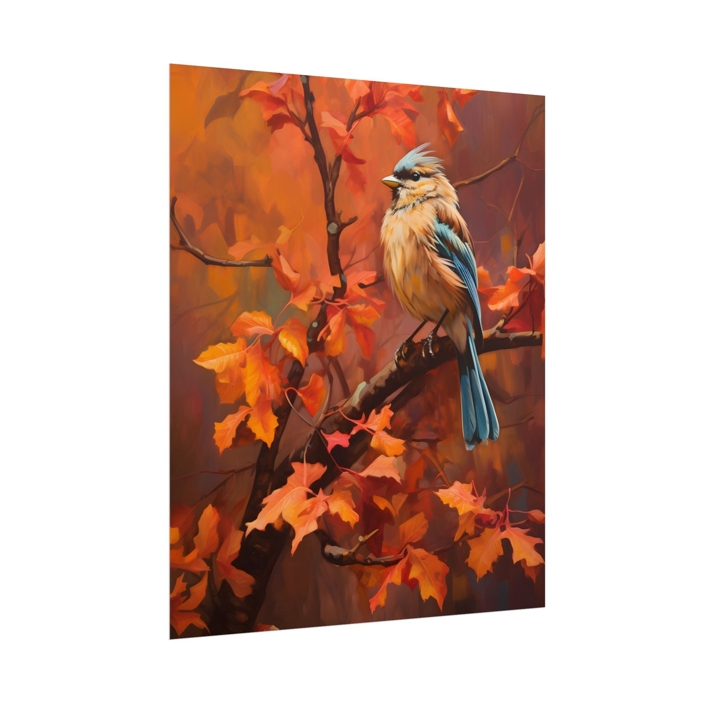 Vibrant Oak Branch: Colorful Oil Painting Artwork - Poster