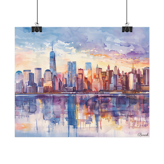 New York City Watercolor: Golden Hour Serenity - Poster