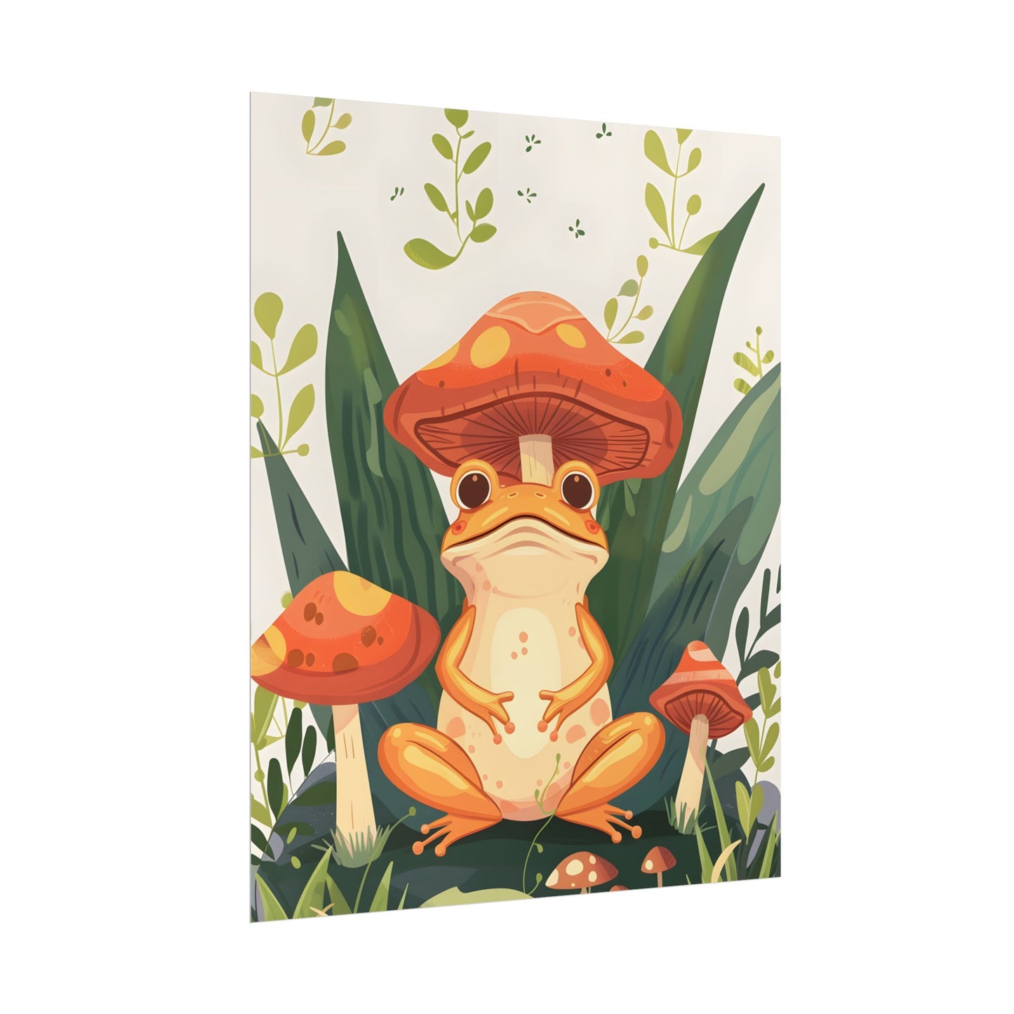 Retro Whimsy: Frog & Mushrooms in Close-Up Charm - Poster