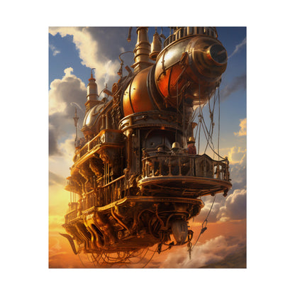 Steampunk Sky-Liner Thrill: Colorful Runners on Colum - Poster