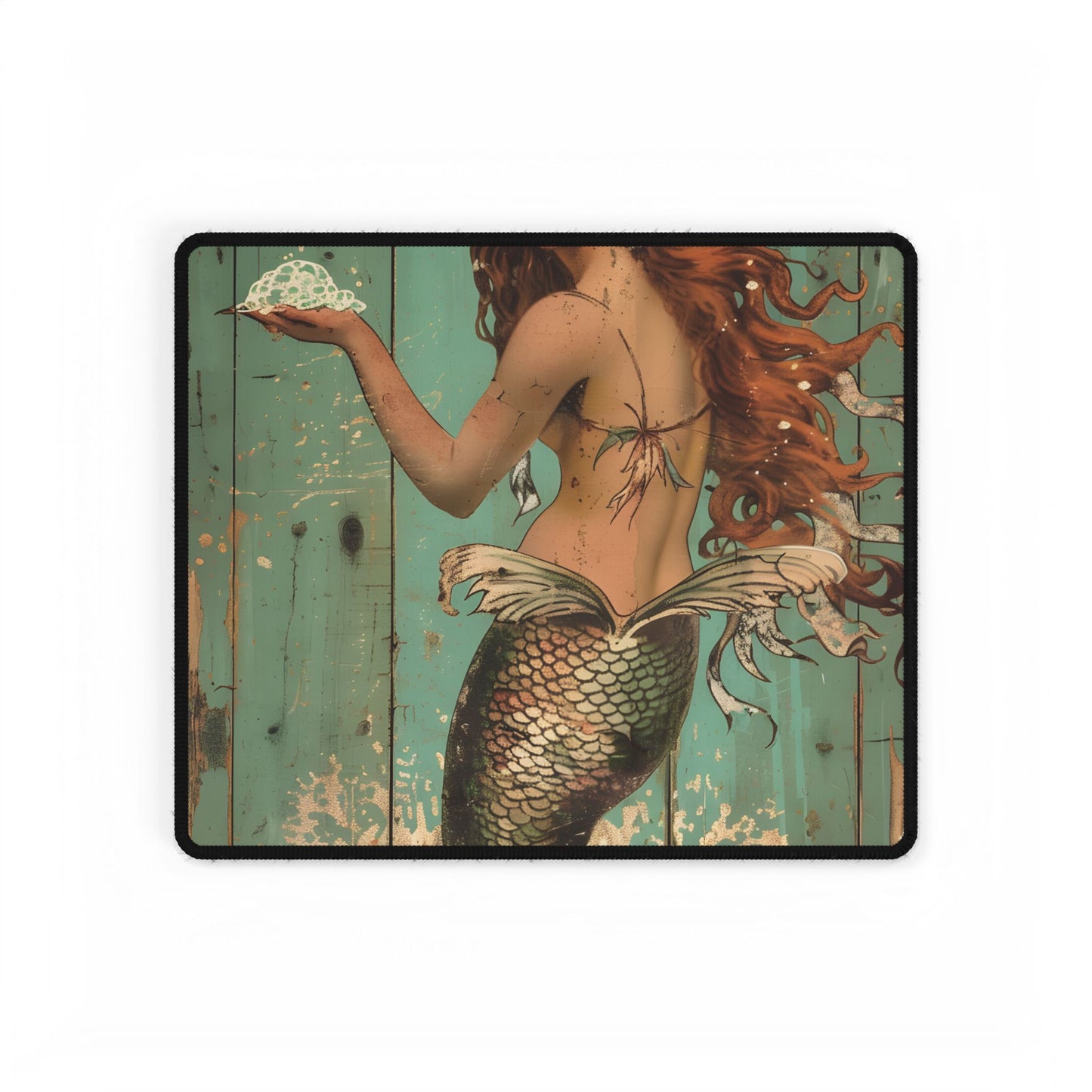 Whimsical Vintage Mermaid: A Soap Bubble Serenade - Desk Mat
