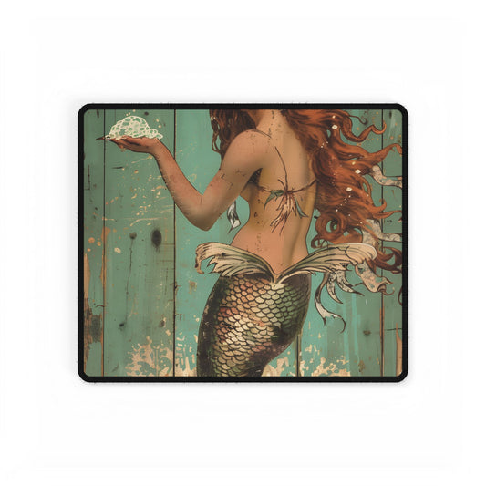 Whimsical Vintage Mermaid: A Soap Bubble Serenade - Desk Mat