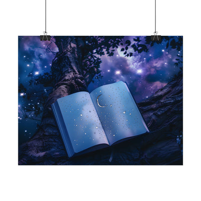 Mystical Night Sky: Celestial Dreams with Crescent Moon and Stars - Poster