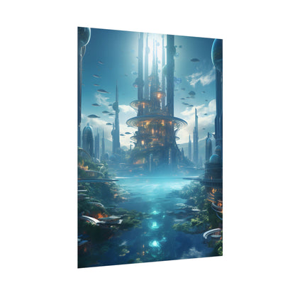 Underwater Futuristic City: Submerged Metropol Digital Artwork - Poster