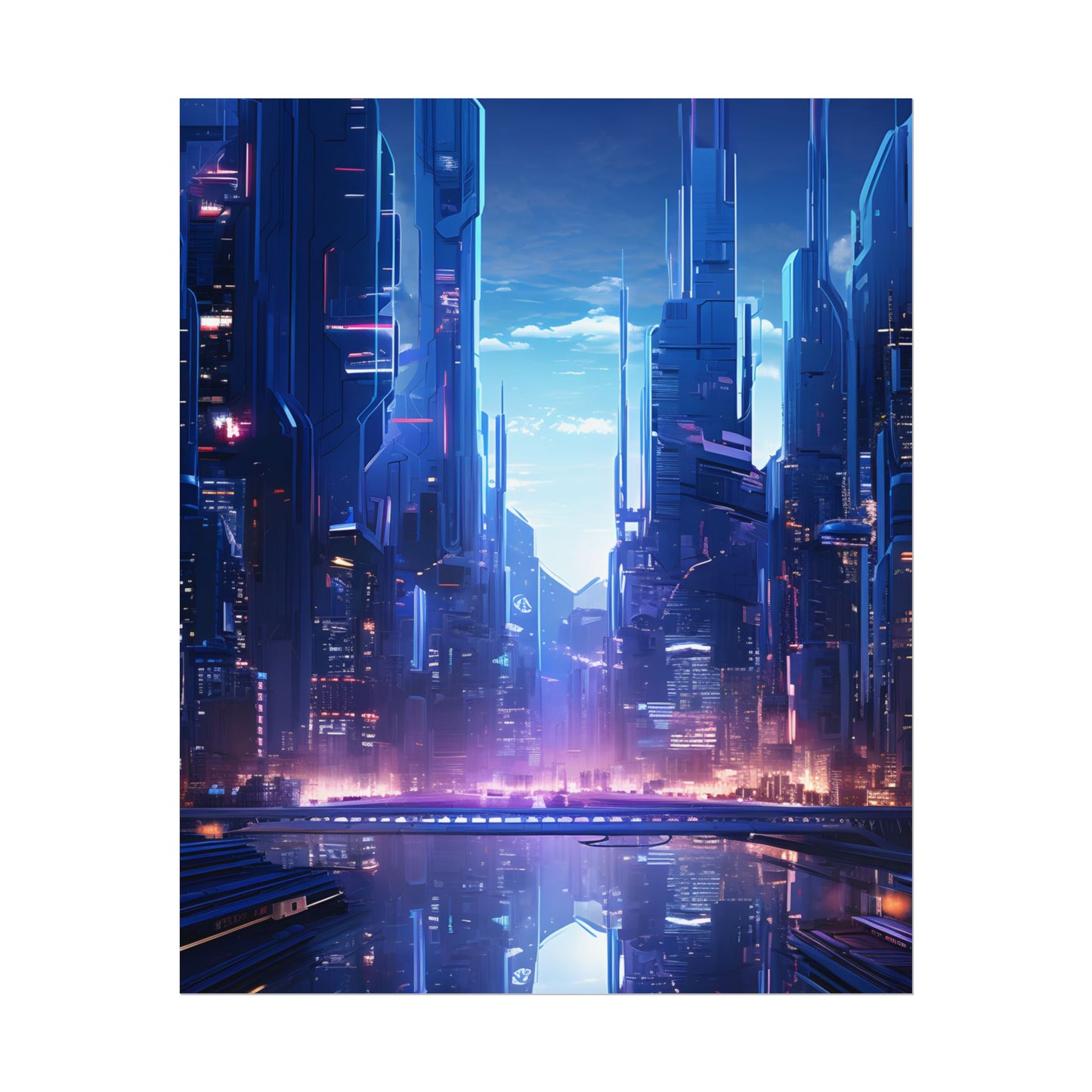 Dystopian Cyberpunk Cityscape: Glowing Neon Lights - Poster