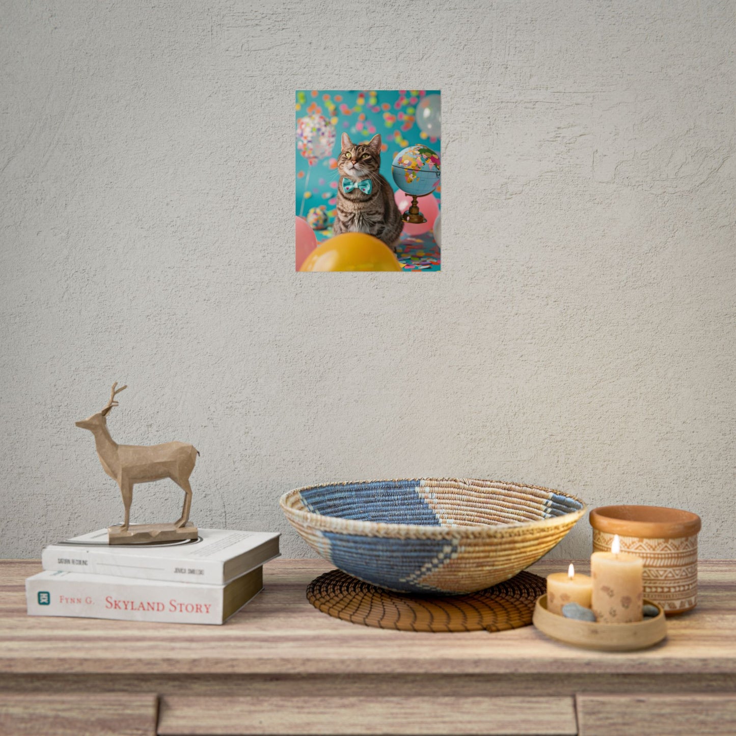 Whimsical Cat with Bow Tie: Mysterious Feline Artwork - Poster