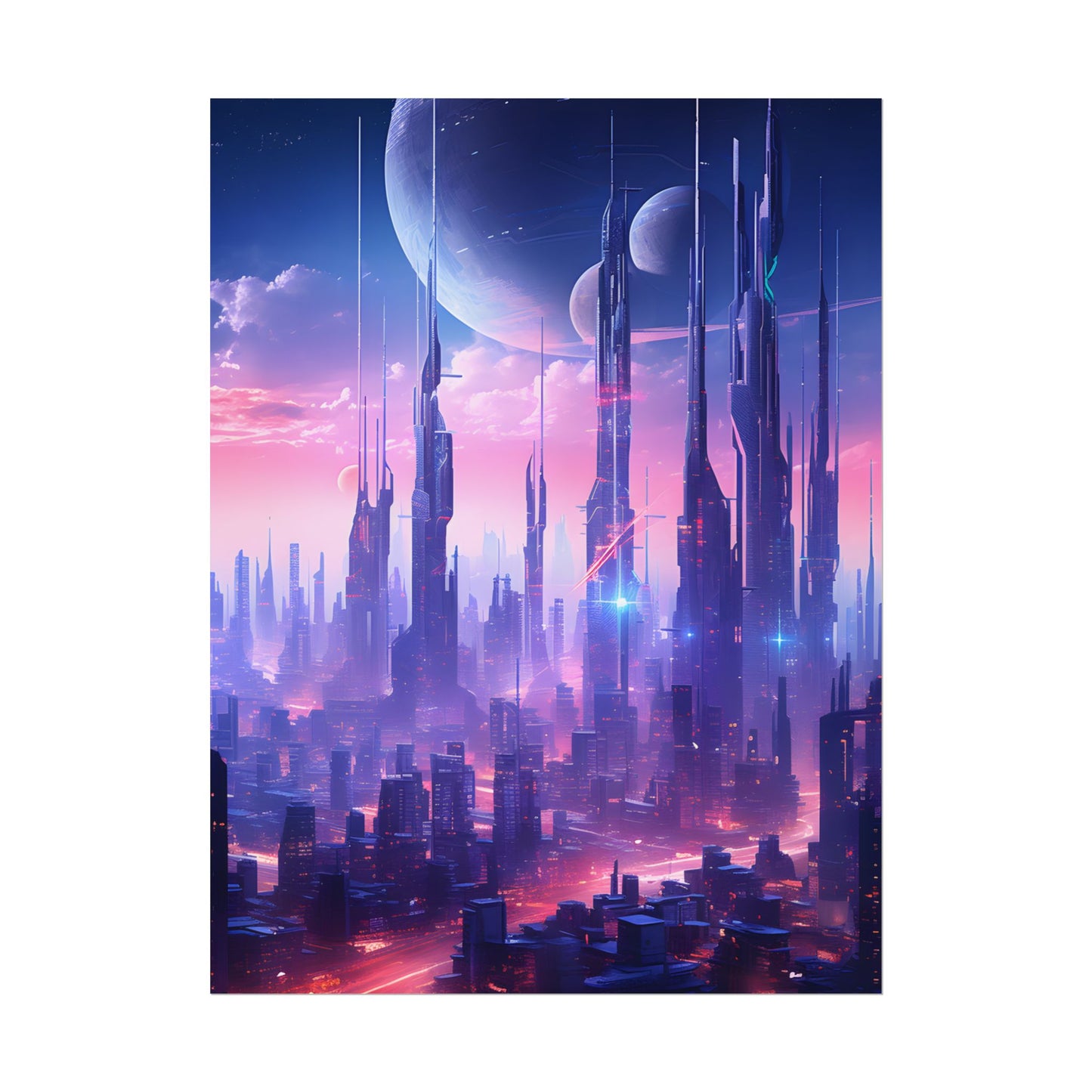 Cyberpunk Cityscape: Dark Futuristic Metropolis Digital Art - Poster