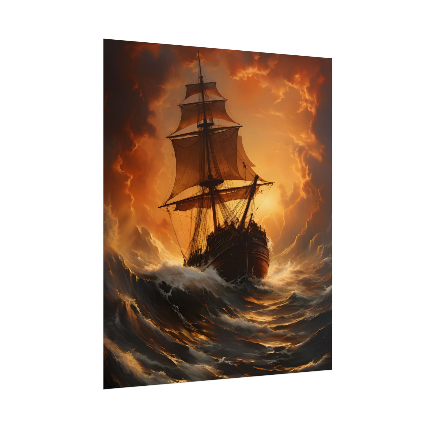 Majestic Storm Ship: Oil Painting Masterpiece - Poster