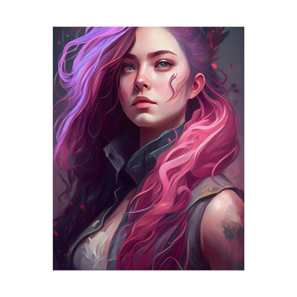 Astonishing Female Portrait: Stylized Pink Hair Artwork in Dre - Poster