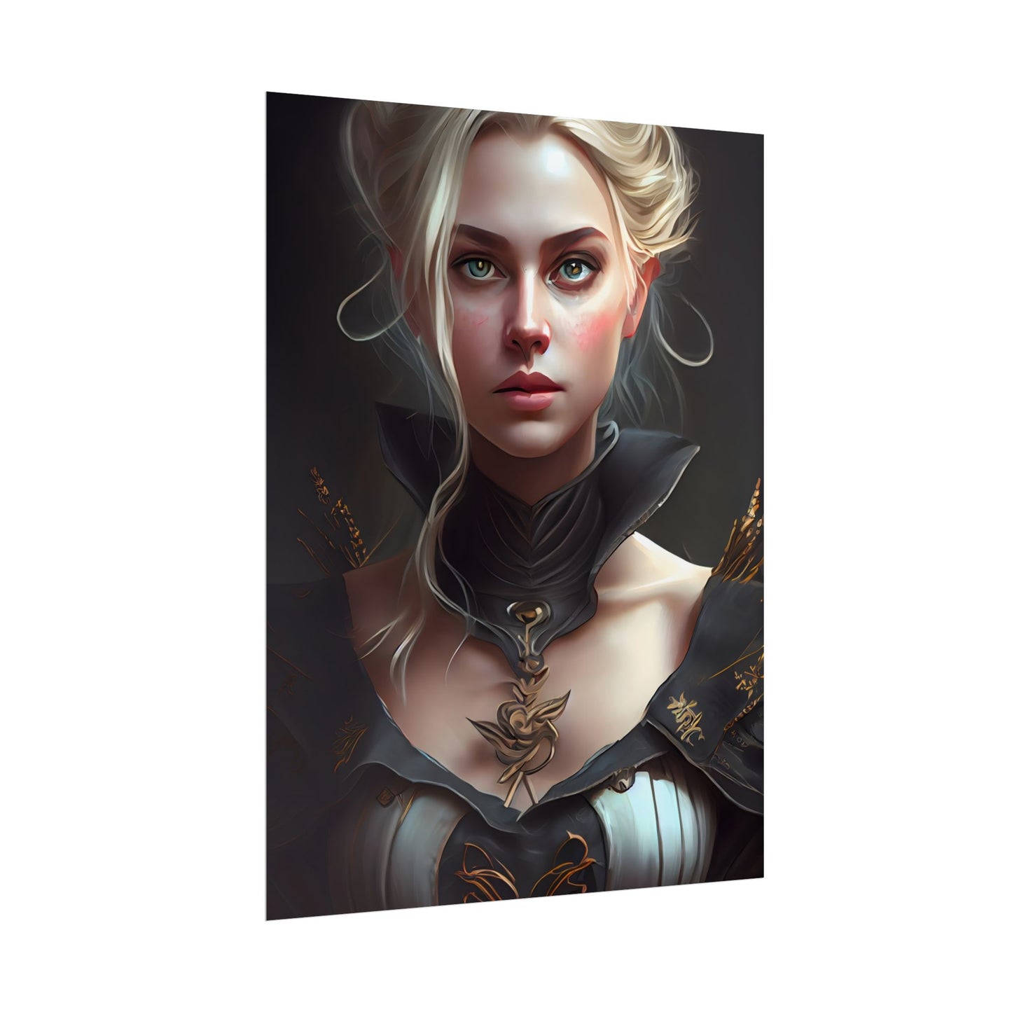 Stunning Blonde Portrait: Elegant Vintage Dress - Poster