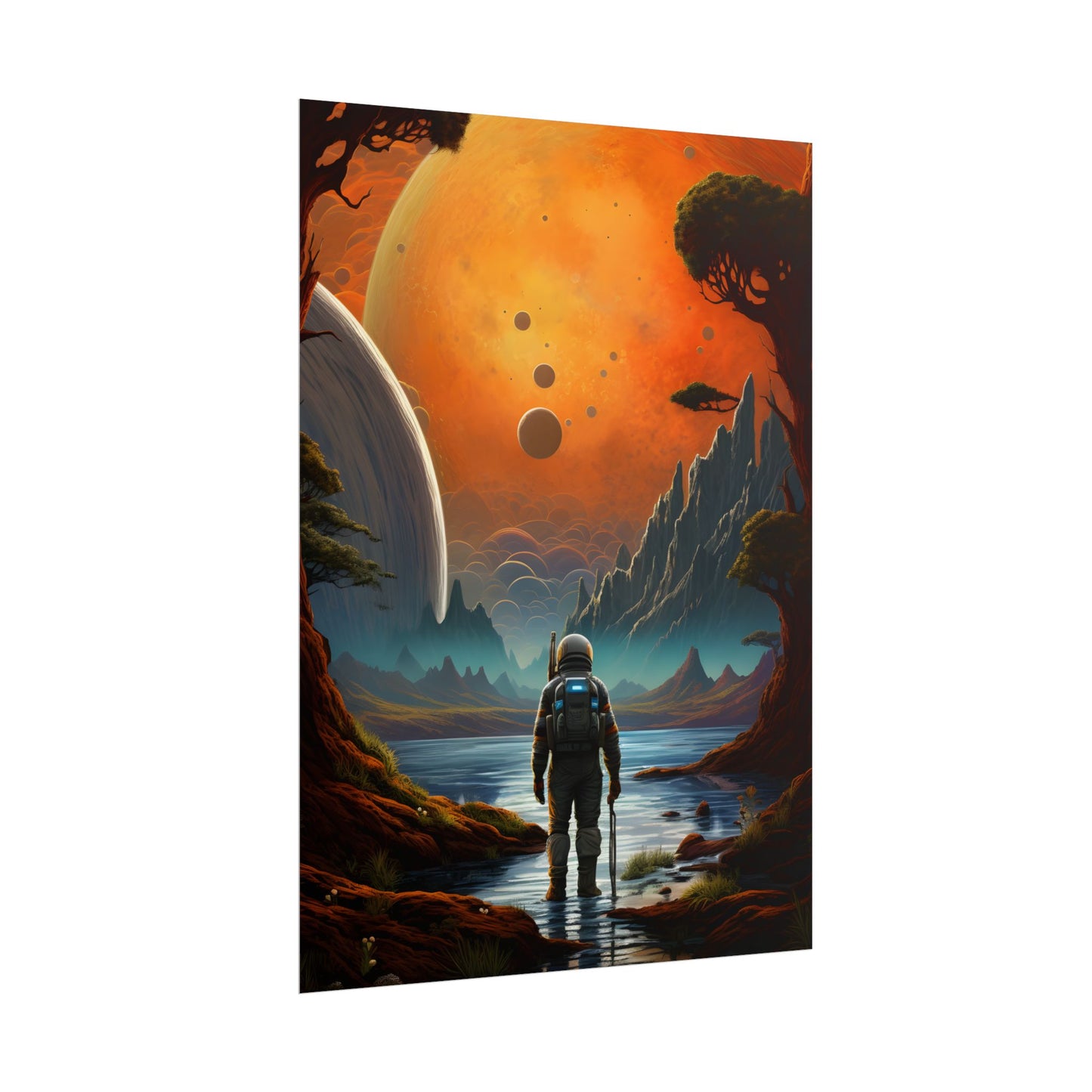 Futuristic Wilderness Explorer: Jetpack Adventure Art - Poster