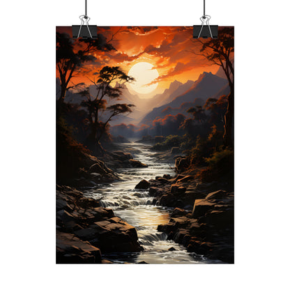 Breathtaking Waterfall: Impressionist Oil Painting in Serene Atmosphere - Poster