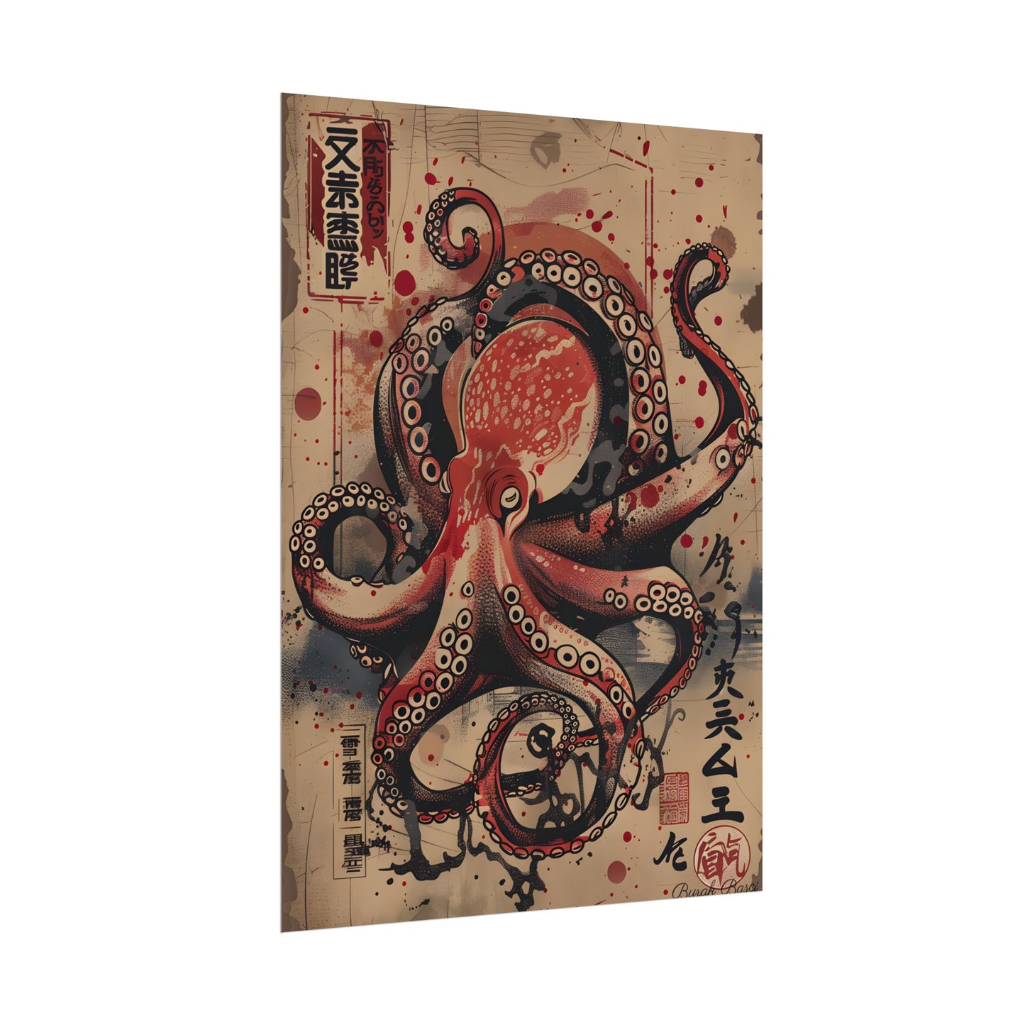Stylized Octopus in Ukiyo-E Style: Japanese Artwork - Poster