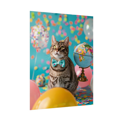 Whimsical Cat with Bow Tie: Mysterious Feline Artwork - Poster