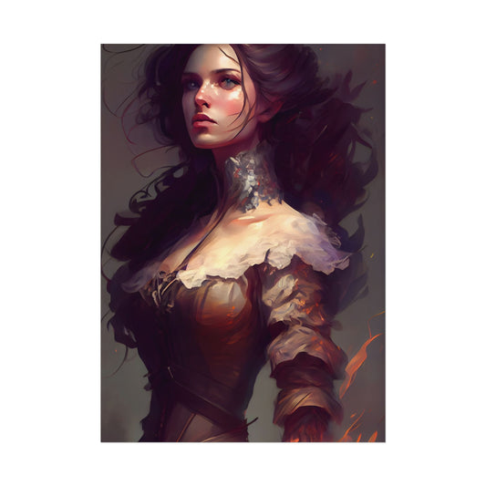 Lovely Brown Hair Portrait: Stunning Female Art - Poster