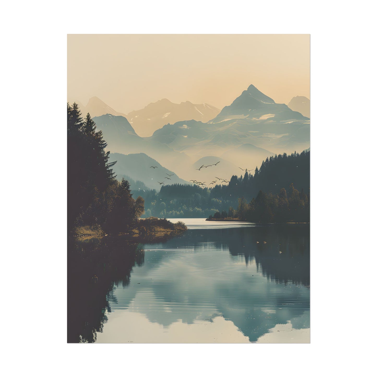 Serene Mountain Lake Aerial: Birds Eye View Artwork - Poster
