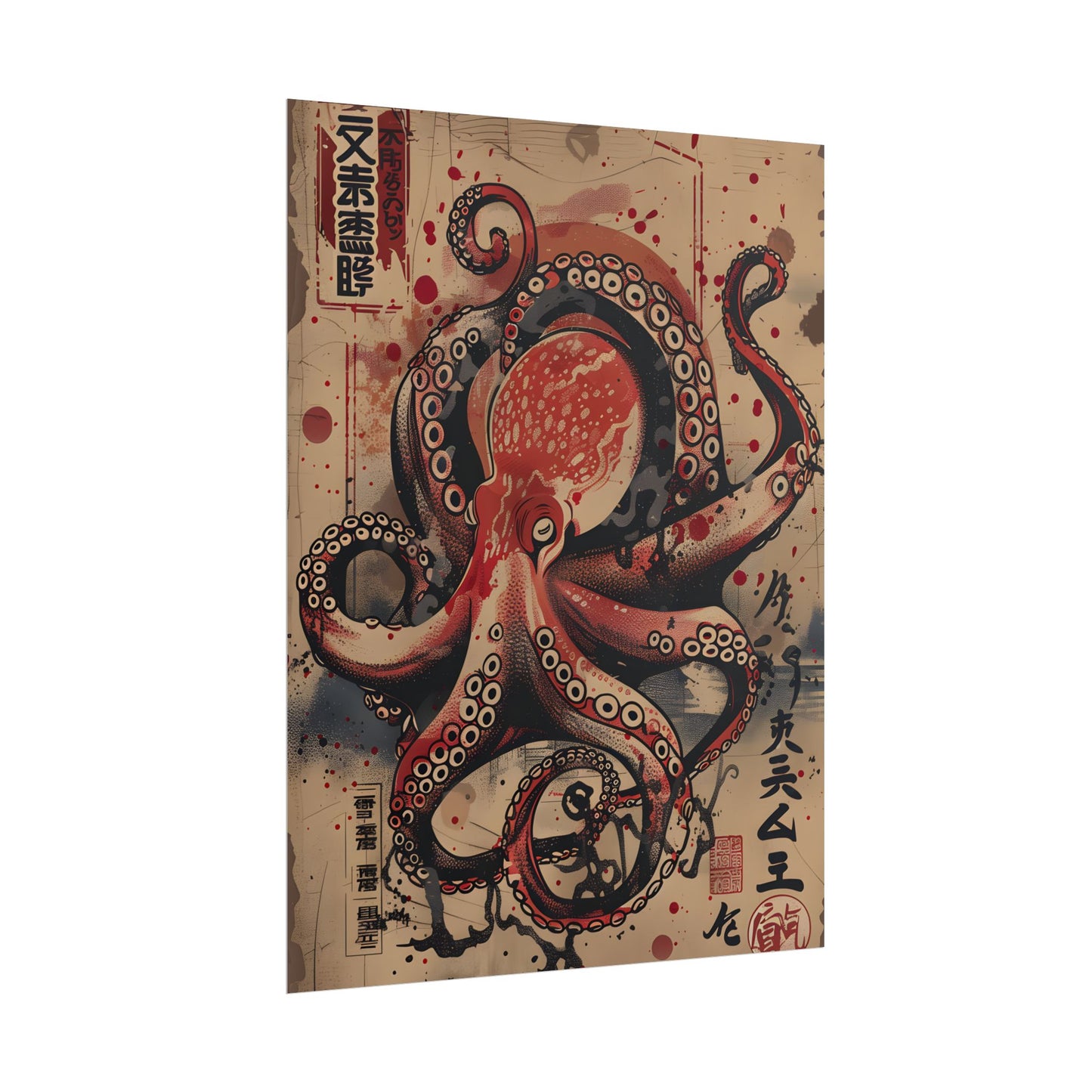 Stylized Octopus in Ukiyo-E Style: Japanese Artwork - Poster