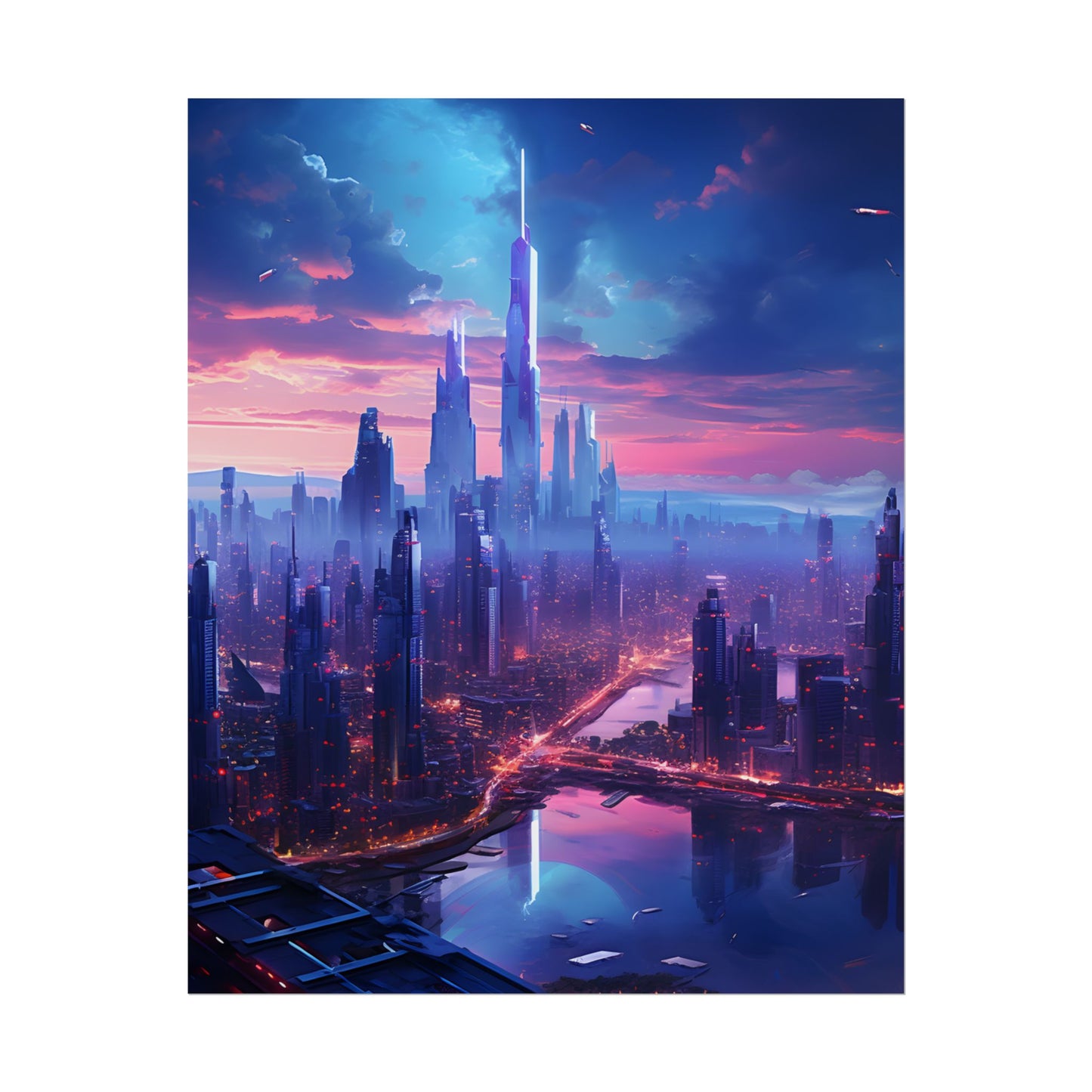 Cyberpunk Dystopia: Futuristic Cityscape Digital Art - Poster