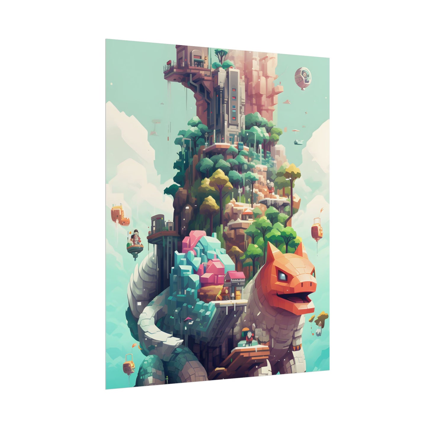 Pixelated Cyber-Pets: Digital Artwork of Illuminated Creatures - Poster