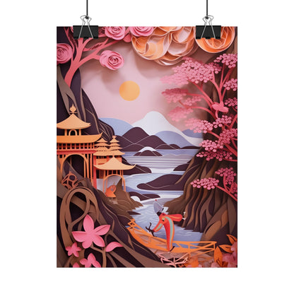 Japanese Vibrance: Eye-Catching Paper Quilled Landscape Art - Poster