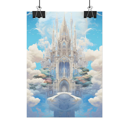 Floating City in Celestial Clouds: Fantasy Artwork - Poster