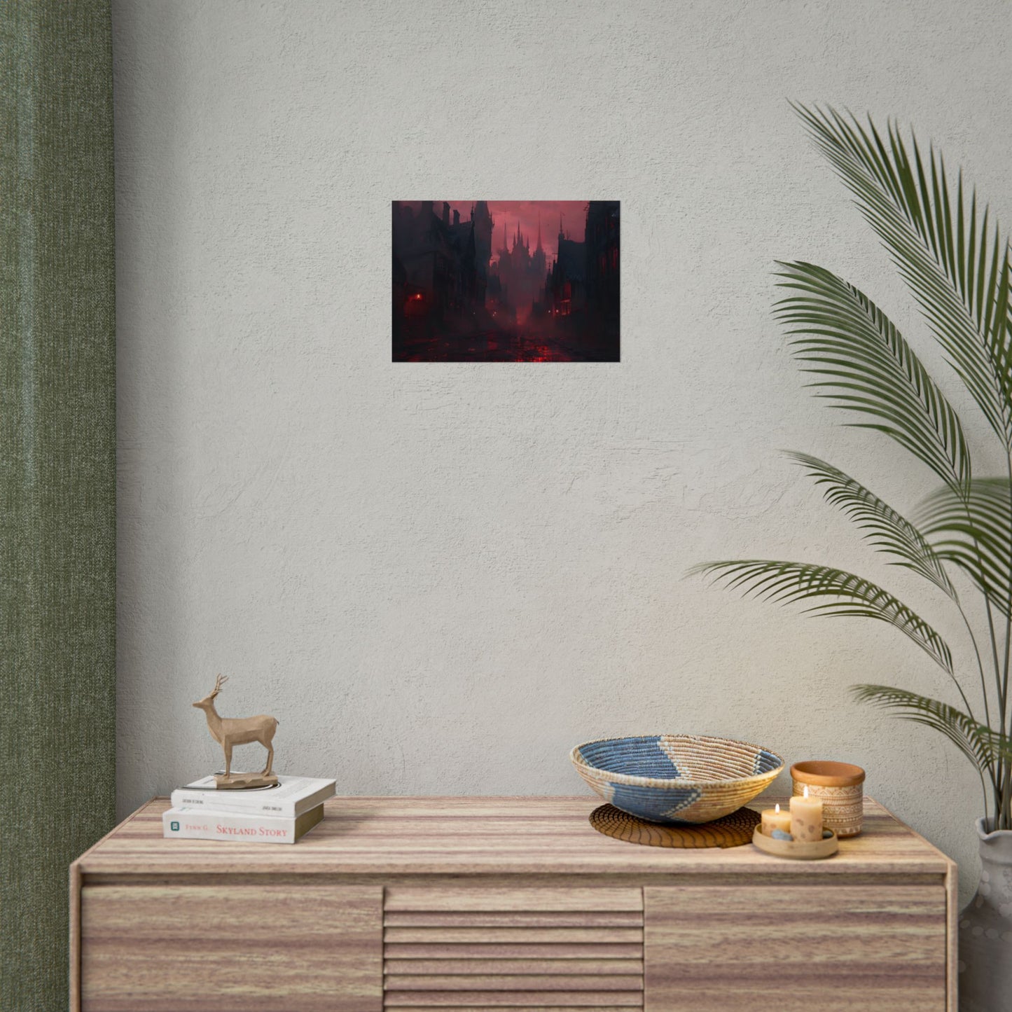 Dark Gothic Cityscape: A Serene Misty Dusk Scene - Poster
