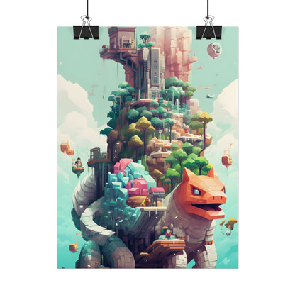 Pixelated Cyber-Pets: Digital Artwork of Illuminated Creatures - Poster