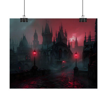 Dark Gothic Cityscape: Misty Twilight Artwork - Poster