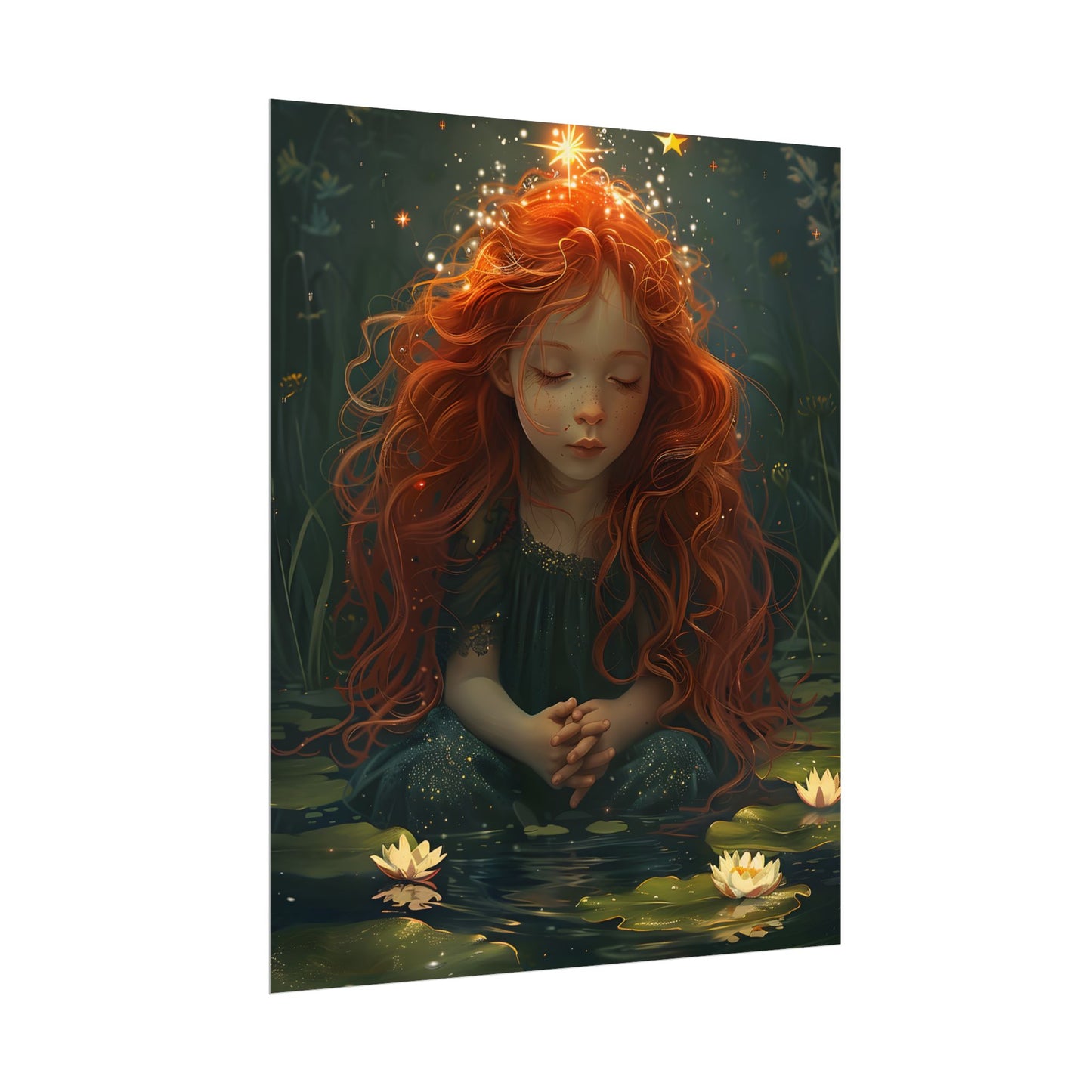Sparkly Redhead Daydream: Young Girl Digital Art - Poster