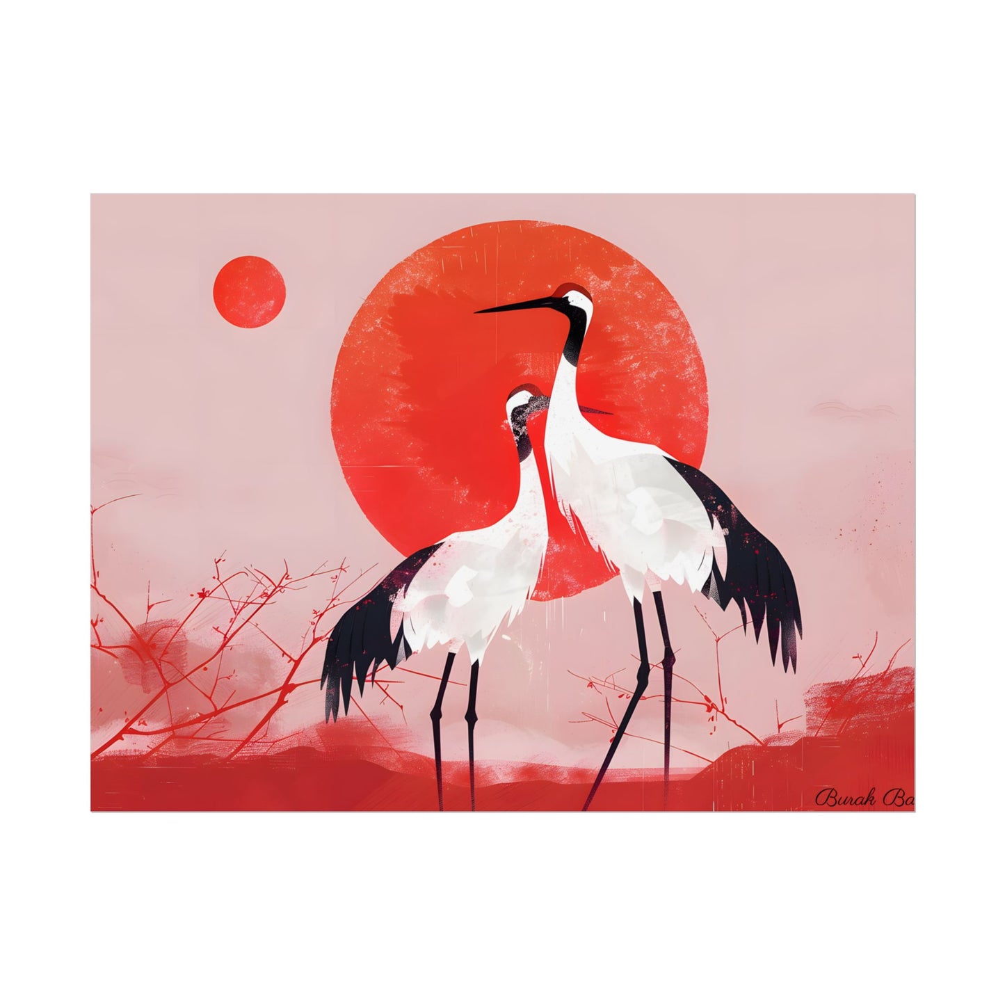 Peaceful Crane Sanctuary: Serene Landscape Nature Art - Poster