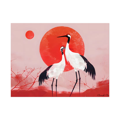 Peaceful Crane Sanctuary: Serene Landscape Nature Art - Poster