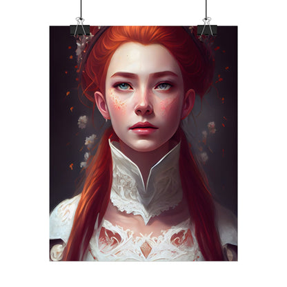 Soft Glow Redhead Portrait: Elegant Female Artwork in Dress - Poster
