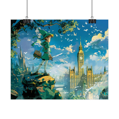 Whimsical Boy in Green: Colorful Illustration Artwork - Poster