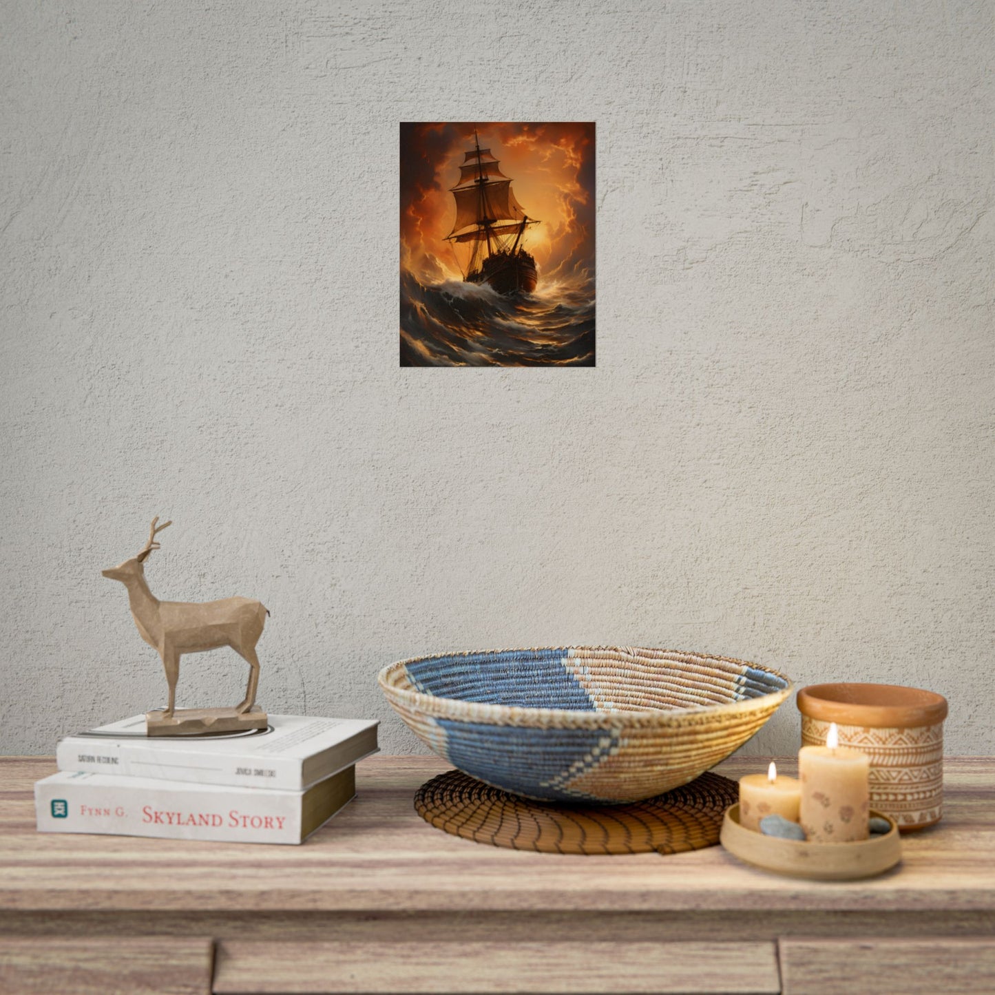 Majestic Storm Ship: Oil Painting Masterpiece - Poster